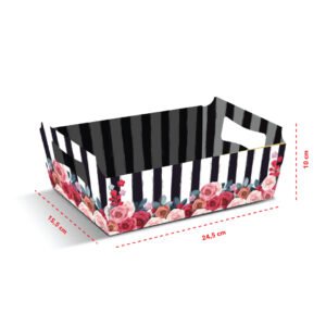 Kit 12 Cestas Grandes de Papel Listras Florais 24,5 x 15,5 x 10 cm