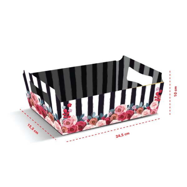 Kit 12 Cestas Grandes de Papel Listras Florais 24,5 x 15,5 x 10 cm