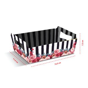 Kit 12 Cestas Pequenas de Papel Listras Florais 16,5 x 11,5 x 7,5 cm