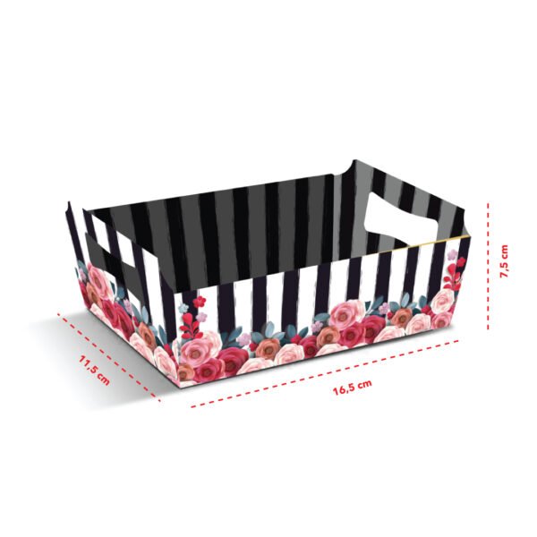 Kit 12 Cestas Pequenas de Papel Listras Florais 16,5 x 11,5 x 7,5 cm