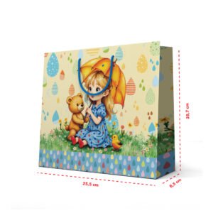 Kit 12 Sacolas Duplex Grande de Papel Menina Chuva  25,5 x 28,7 x 8,5 cm