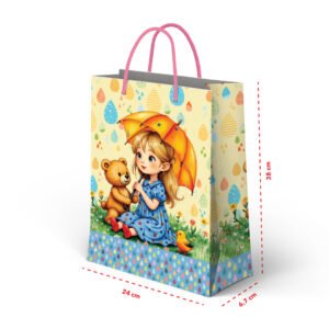 Kit 12 Sacolas Grandes de Papel Menina Urso 38 x 24 x 6,7 cm