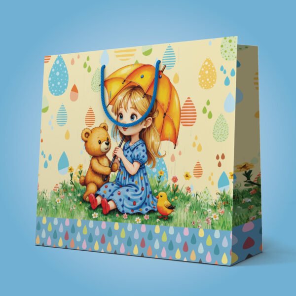 Kit 12 Sacolas Duplex Grande de Papel Menina Chuva  25,5 x 28,7 x 8,5 cm - Imagem 4