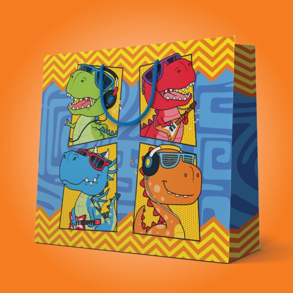 Kit 12 Sacolas Duplex Grande de Papel Dinossauro Rock  25,5 x 28,7 x 8,5 cm - Imagem 4