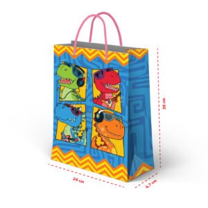 Kit 12 Sacolas Grandes de Papel Dinossauro 38 x 24 x 6,7 cm
