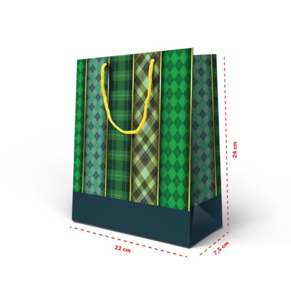 Kit 12 Sacolas Medias Papel Verde Xadrez 24 X 22 x 7,5 cm