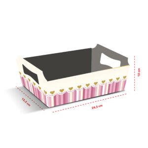 Kit 12 Cestas Grandes de Papel Listras Rosa 24,5 x 15,5 x 10 cm