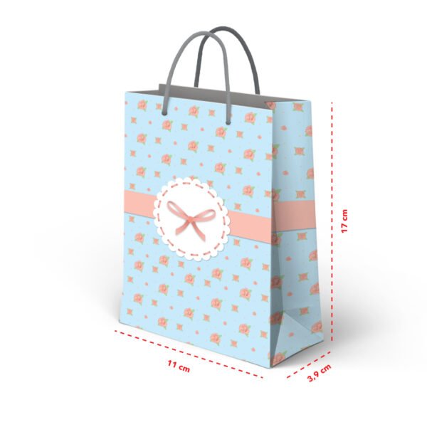 Kit 12 Mini Sacolas de  Papel Laço 17 x 11 x 3,9 cm