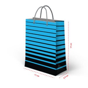 Kit 12 Mini Sacolas de Papel Listras Azul 17 x 11 x 3,9 cm