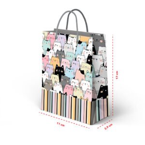 Kit 12 Mini Sacolas de Papel Gatos 17 x 11 x 3,9 cm