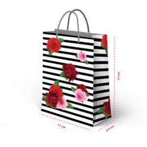 Kit 12 Mini Sacolas de Papel Rosas 17 x 11 x 3,9 cm