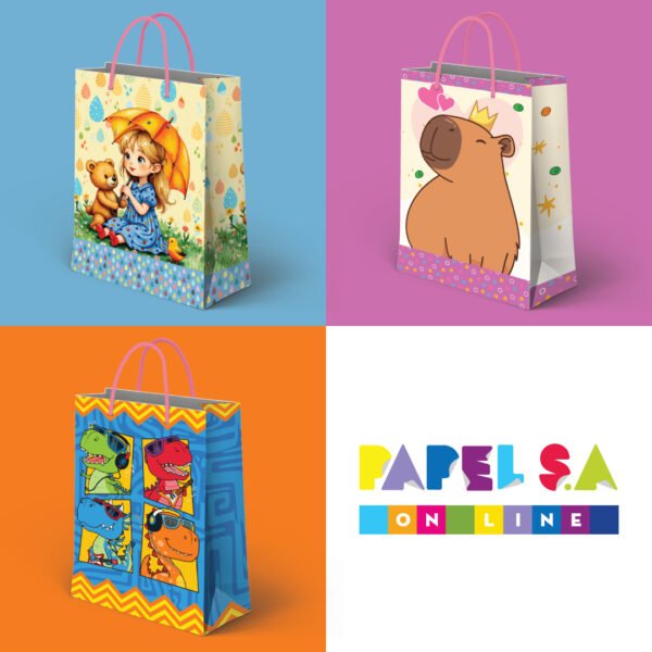Kit 12 Sacolas Grandes de Papel Dinossauro 38 x 24 x 6,7 cm - Imagem 5