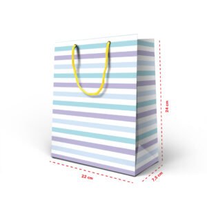 Kit 12 Sacolas Medias Papel Listras 24 X 22 x 7,5 cm