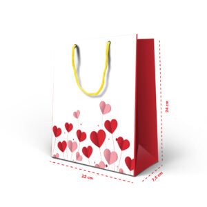 Kit 12 Sacolas Medias Papel Coração 24 X 22 x 7,5 cm