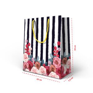 Kit 12 Sacolas Medias Papel Rosas 24 X 22 x 7,5 cm