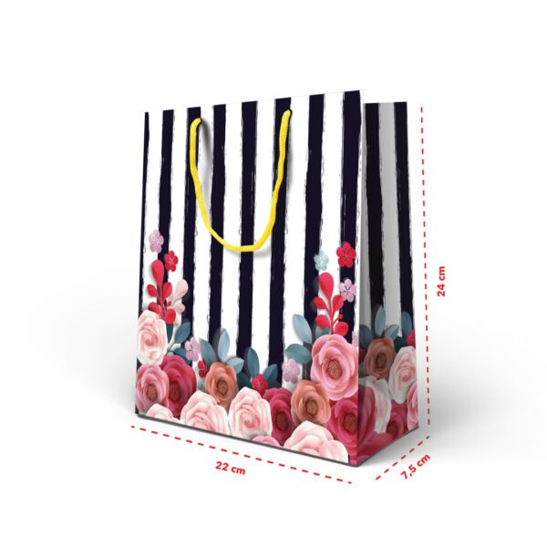 Kit 12 Sacolas Medias Papel Rosas 24 X 22 x 7,5 cm