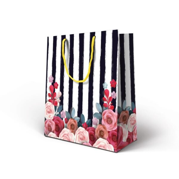 Kit 12 Sacolas Medias Papel Rosas 24 X 22 x 7,5 cm - Imagem 3