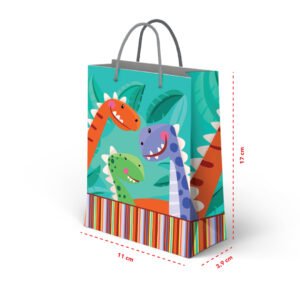 Kit 12 Mini Sacolas de Papel Dinossauro 17 x 11 x 3,9 cm