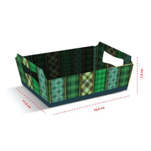 Kit 12 Cestas Pequenas de Papel Verde Xadrez 16,5 x 11,5 x 7,5 cm
