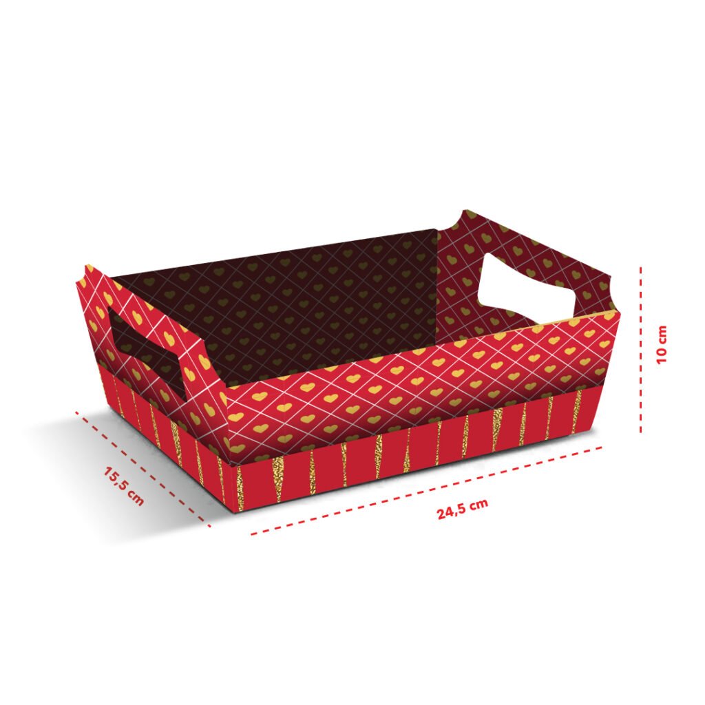 Kit 12 Cestas Medias de Papel Vermelho 24,5 x 15,5 x 10 cm