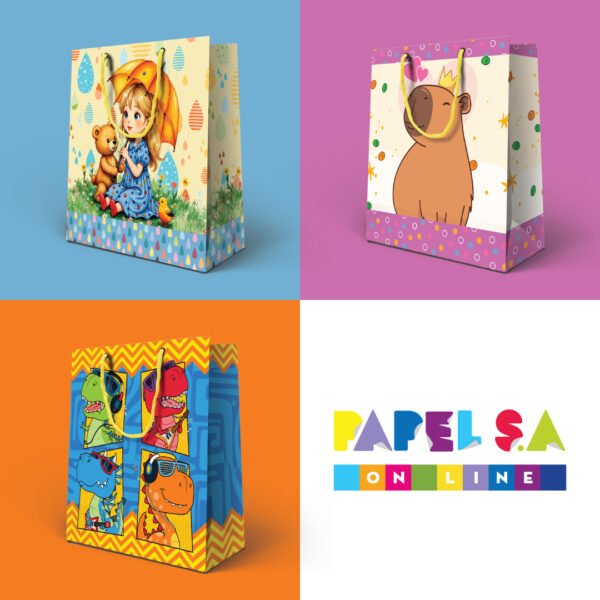 Kit 12 Sacolas Medias Papel  Dinossauro 24 X 22 x 7,5 cm - Imagem 6