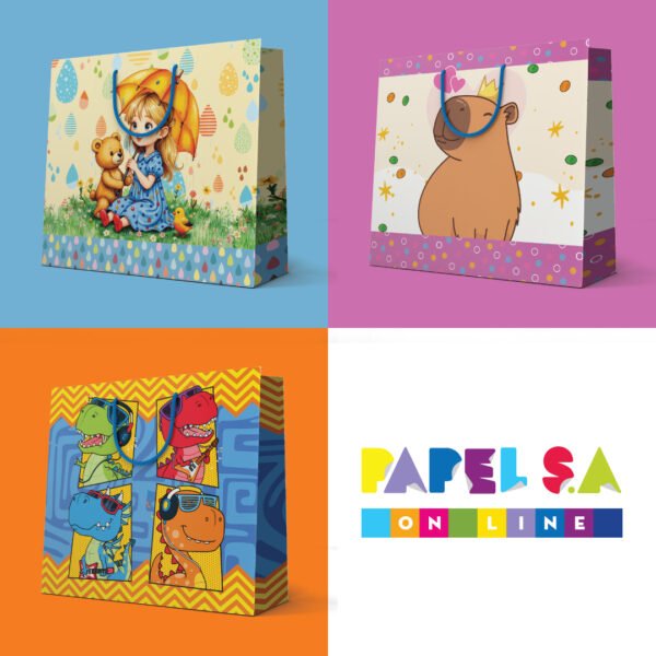 Kit 12 Sacolas Duplex Grande de Papel Dinossauro Rock  25,5 x 28,7 x 8,5 cm - Imagem 5