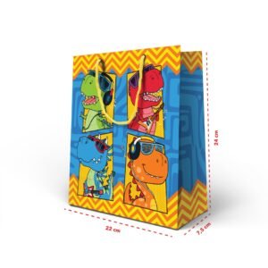 Kit 12 Sacolas Medias Papel  Dinossauro 24 X 22 x 7,5 cm
