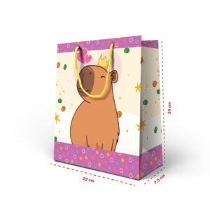 Kit 12 Sacolas Medias Papel  Capivara 24 X 22 x 7,5 cm