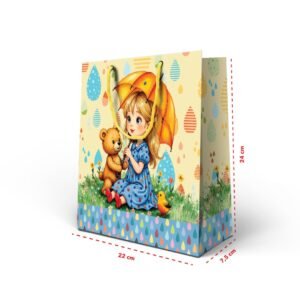Kit 12 Sacolas Medias Papel Menina & Urso 24 X 22 x 7,5 cm