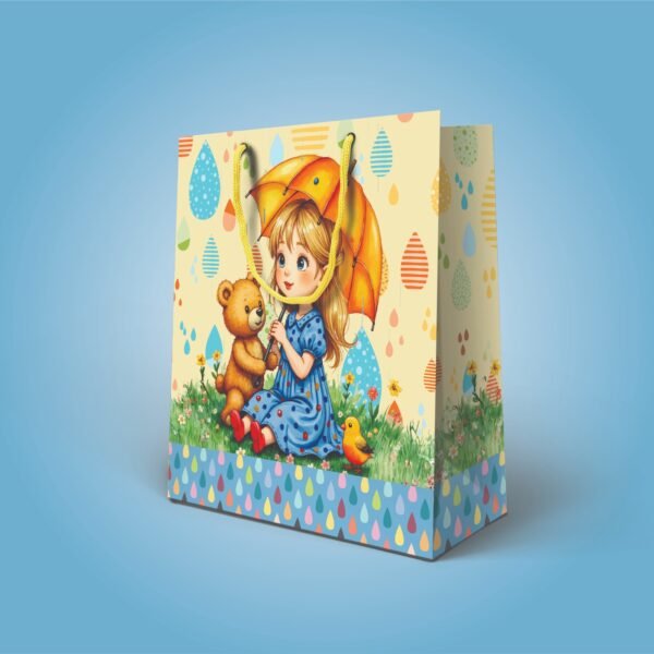 Kit 12 Sacolas Medias Papel Menina & Urso 24 X 22 x 7,5 cm - Imagem 3