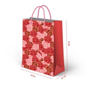Kit 12 Sacolas Grandes Flores Vermelhas 24 x 38 x 6,7 cm