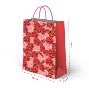 Kit 12 Sacolas Pequenas de Papel Rosas 22 x 16,2 x 4,5 cm