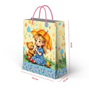 Kit 12 Sacolas Pequenas de Papel Menina Urso 22 x 16,2 x 4,5 cm