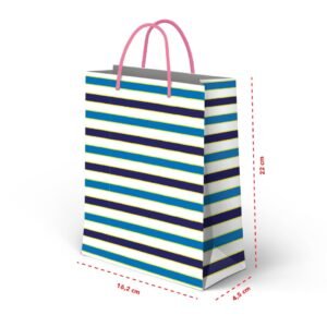 Kit 12 Sacolas Pequenas de Papel Listra Azul 22 x 16,2 x 4,5 cm