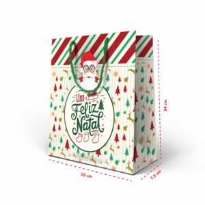 Kit 12 Sacolas Medias Feliz Natal 24 X 22 x 7,5 cm