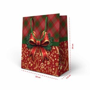Kit 12 Sacolas Medias Natal Laço 24 X 22 x 7,5 cm