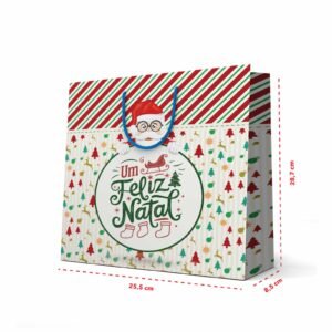12 Sacolas Grande Duplex Feliz Natal 25,5x 28,7x 8,5 cm