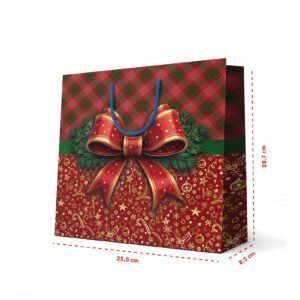 12 Sacolas Grande Duplex Natal Laço 25,5x 28,7x 8,5 cm