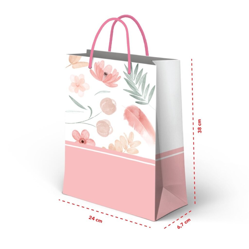Kit 12 Sacolas Grandes Floral Rosa 24 x 38 x 6,7 cm