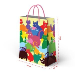 Kit 12 Sacolas Grandes Gatos Coloridos 24 x 38 x 6,7 cm