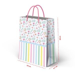 Kit 12 Sacolas Grandes Floral e Listras 24 x 38 x 6,7 cm