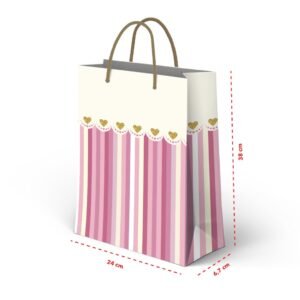 Kit 12 Sacolas Grandes Listras Rosa 24 x 38 x 6,7 cm
