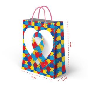 Kit 12 Sacolas Grandes Coração Autismo 24 x 38 x 6,7 cm