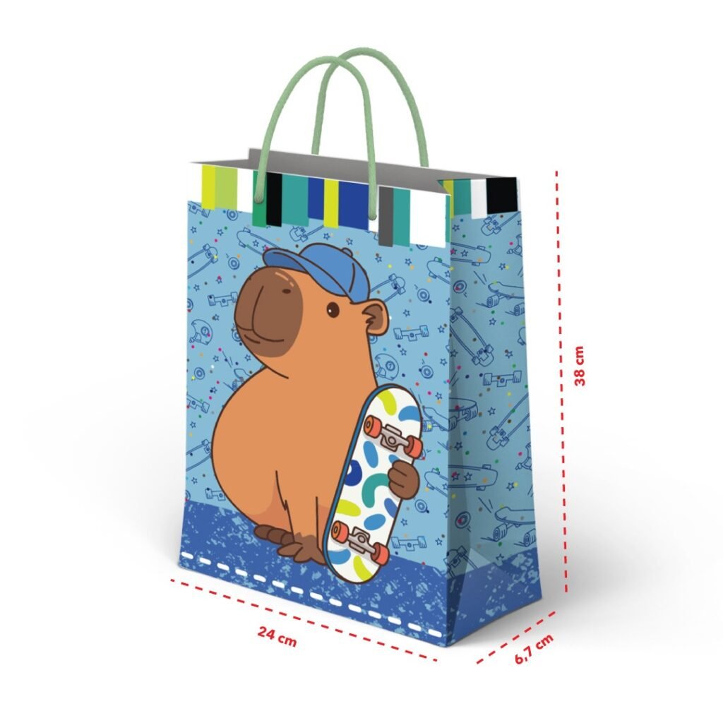 Kit 12 Sacolas Grandes Capivara Azul 24 x 38 x 6,7 cm