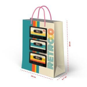 Kit 12 Sacolas Grandes Retrô K7 24 x 38 x 6,7 cm