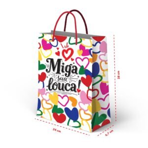 Kit 12 Sacolas Grandes Miga Louca 24 x 38 x 6,7 cm