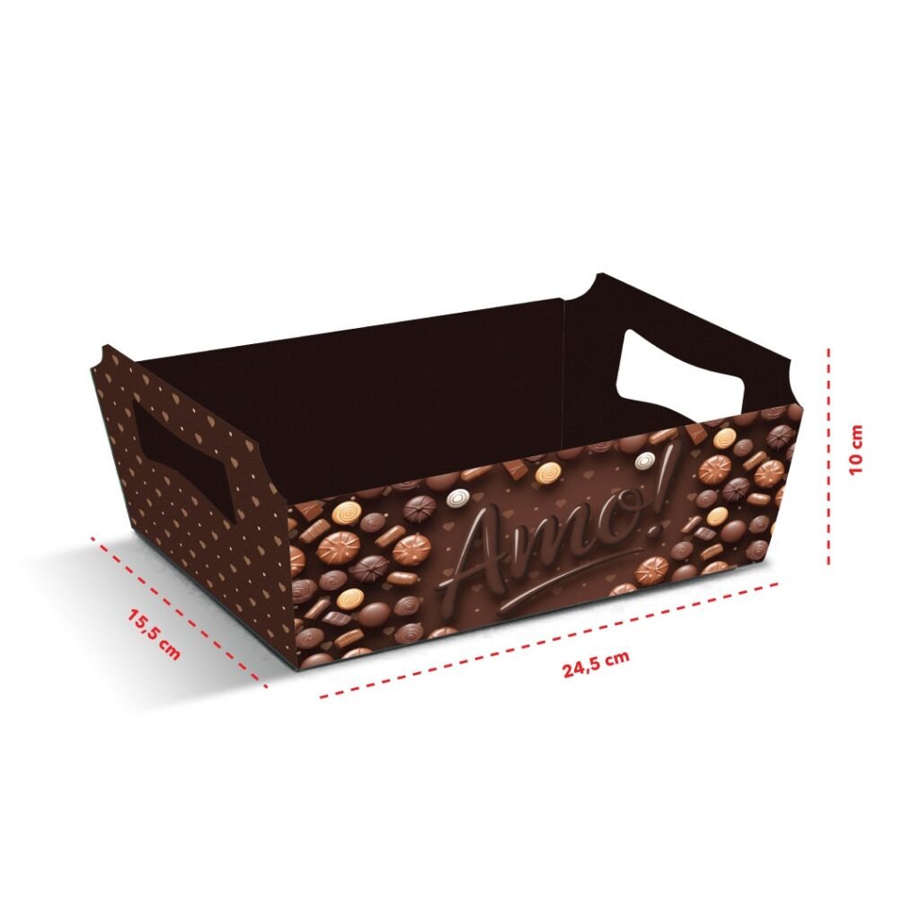 Kit 12 Cestas de Papel Médias Chocolate 24,5 x 15,5 x 10 cm