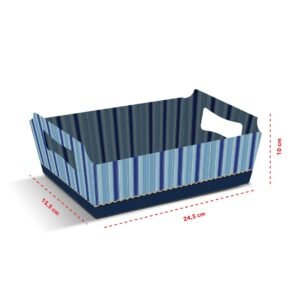 Kit 12 Cestas de Papel Médias Listra Azul 24,5 x 15,5 x10 cm