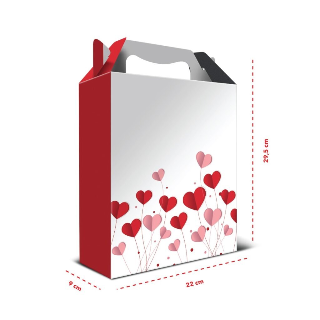 12 Caixas de Papel Grande Coração 29,5 x 22 x 9 cm