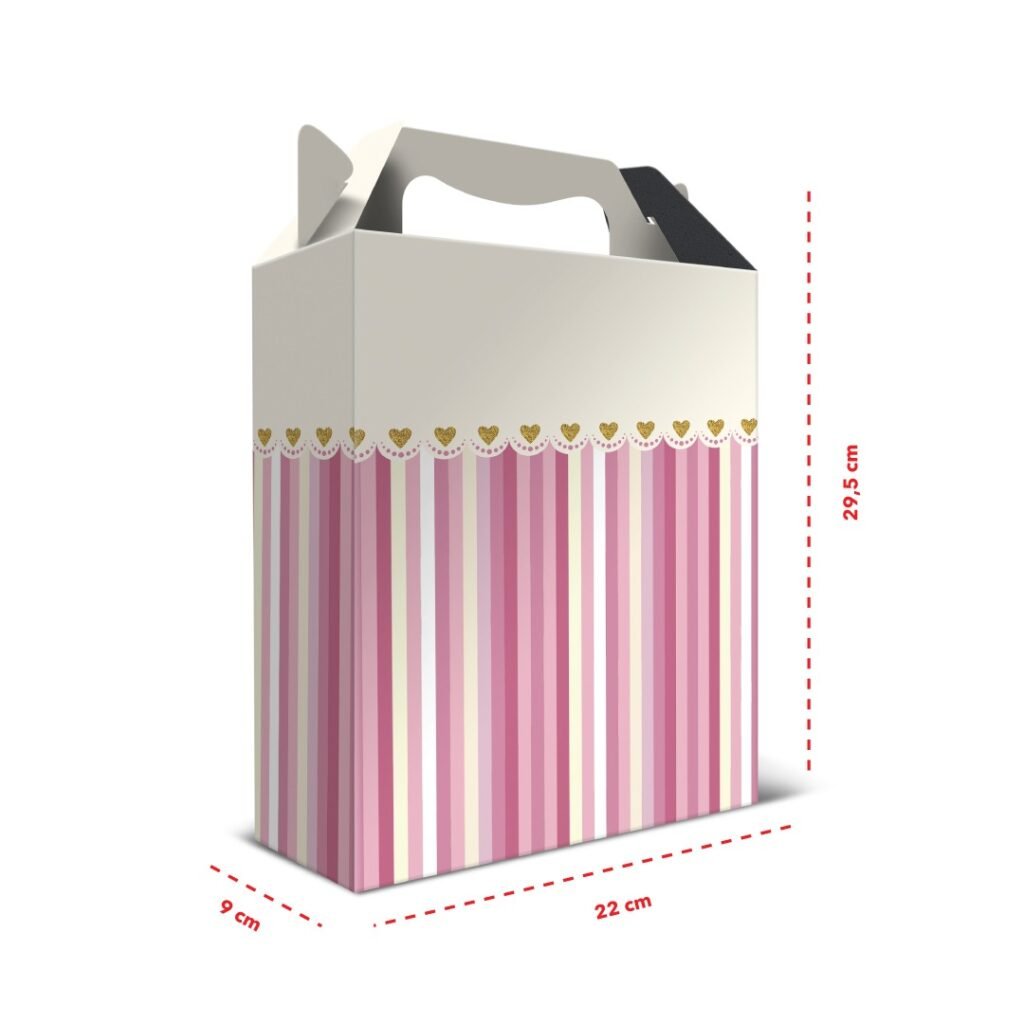 12 Caixas de Papel Grande Listras Rosa 29,5 x 22 x 9 cm